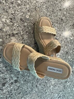 Steve Madden Natural Braided Espadrille Platform Slides